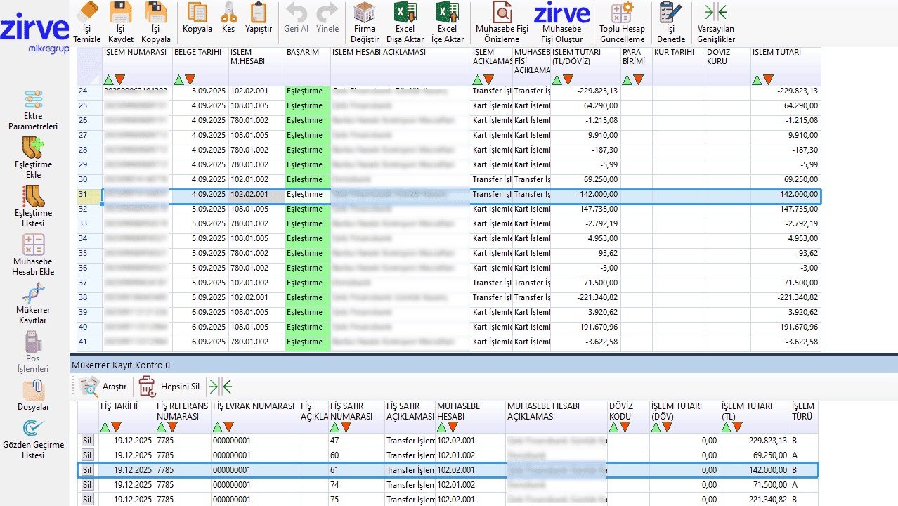 Banka ekstresi mükerrer kayıt